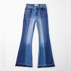FLYING MONKEY two tone raw edge flare jeans size 26 NWOT